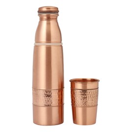 Copper Water Bottle 900 Ml (30.43 Fluid Ounce) with Tumbler, Joint-Free and Leak-Proof Bottle for Ayurvedic Health Benefit