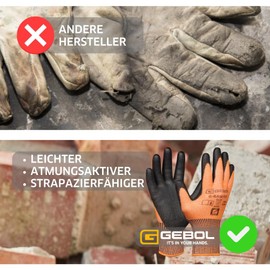 Gebol G-Base Cut 6 Pairs of Men's Level C Cut Resistant Work Gloves, PU Coated Assembly Gloves with High Dexterity & Grip, Size L/9