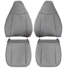 GXARTS Driver & Passenger Side Bottom & Top Lean Back Replacement Microfiber Leather Seat Cover Gary Compatible with Chevy Express GMC Savana 1500 2500 3500 4500 2003 2004 2005 2006-2014