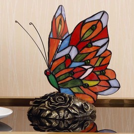 Bieye L10043 Butterfly Tiffany Style Stained Glass Accent Table Lamp (Multi-Colored F)