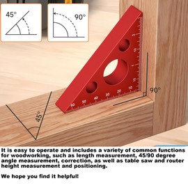 GREBSTK Aluminum Alloy Triangle Ruler, 45 Degree Angle Ruler Carpentry Squares Imperial and Metric Scales Isosceles Right Triangular High-Precision Measuring Tool