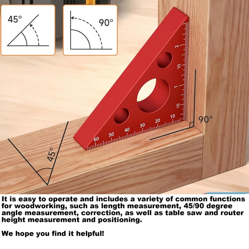 GREBSTK Aluminum Alloy Triangle Ruler, 45 Degree Angle Ruler Carpentry
