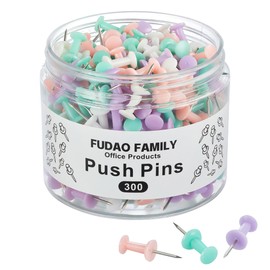 FUDAO FAMILY 300pcs Push Pins for Bulletin Board, Thumb Tacks for Wall Corkboard, Map Pins - Home Office School Craft Projects Plastic Head Steel Push Pin (Multi Color)