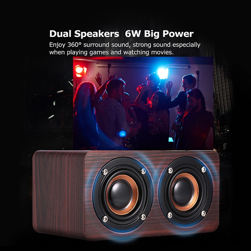 W5 Red Wood Grain Bluetooth Speaker Bluetooth 4.2 Dual Louderspeakers