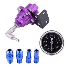 Fuel Pressure Regulator, Universal Aluminum Car 160psi Adjustable 1: 1 Fuel Pressure Regulator Oil Gauge Kit (Purple)