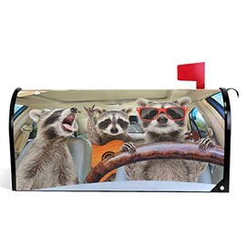 Oarencol Funny Raccoon Driving Animal Mailbox Covers Magnetic Garden Yard Home Decor Standard Size 21" x 18"
