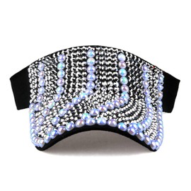 Visor for Women Bling Rhinestones Sport Sun Visor Hats Wide Brim Running Beach Tennis Summer Clip On Cap, Black-silver, Medium