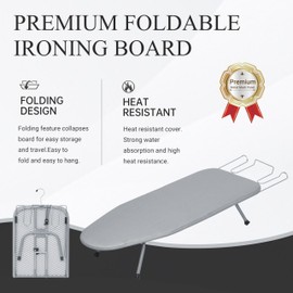 ZOES HOMEWARE Ironing Board, Small Iron Board with Iron Rest, Mini Tabletop Ironing Board with Heat-Reflective Cover and 100% Cotton 8mm Thicken Pad, 31.5"x11.8"x6.2", Silver