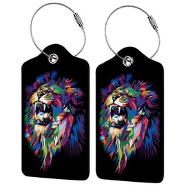 Colorful Lion's Roar Luggage Tags for Suitcases,2 Pack Luggage Tag, Leather Stainless Steel Loop Label Tag for Women Girl Travel Bag Suitcase