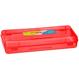 Enday Pencil Box Red, Plastic Pencil Case, Multipurpose Storage Long Ruler Length Utility Box Organizer with Snap Closure for Home and Office