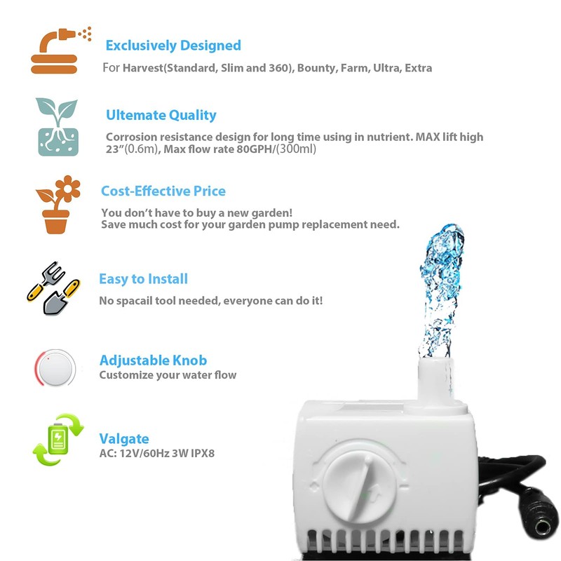 Aerogarden Replacement Pump Compatible with Harvest Bounty Farm Extra Ultra