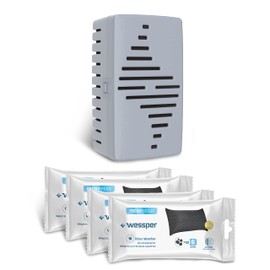 Wessper Fresh Fridge Odour Absorber with Replaceable Cartridge - Neutralises Unwanted Odours - With Activated Carbon - Very Efficient - 6 Months - 4 Refills