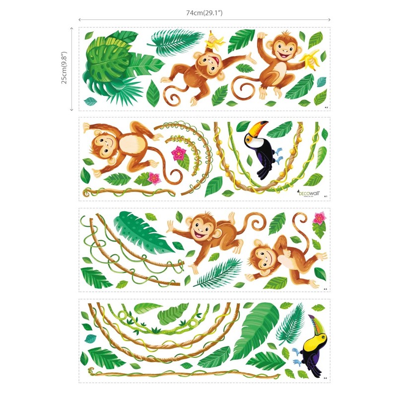 DECOWALL WL4-2013 Monkey Climbing Tree Wall Decals Jungle Animals Wall