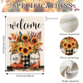 Fall Sunflowers Garden Flag 12x18 Inch，Double Sided Fall Welcome Garden Flag for Leaves Pumpkin Seasonal Thanksgiving Rustic Yard Outdoor Decorative Flag