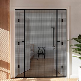 Magnetic Screen Mesh with Super Strong Magnets, Fiberglass Double Opening Net for Sliding Glass Doors, Large Patio and French Doors, Fit Size Up to 72 X 80 Inch, Black