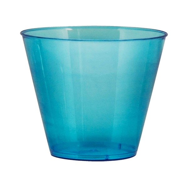 Party Essentials Hard Plastic 9-Ounce Party Cups and Old Fashioned Tumblers, Neon Blue, 25 Count