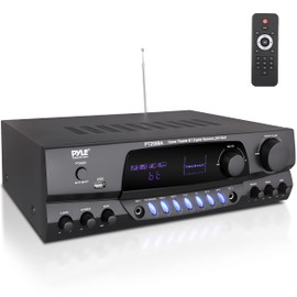 Pyle Wireless Bluetooth Power Amplifier System, 200 Watt Max, Home Theater Audio Stereo Receiver Box with FM/USB, Mic in, RCA Inputs, Echo & 2-Band EQ Control, Digital Display Screen - PT250BA