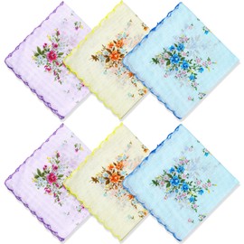6 Pcs Womens Handkerchiefs Cotton Soft Vintage Floral Embroidered Hankies Organic Cotton Handkerchiefs Embroidered Lace Handkerchief Wedding Handkerchief