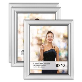 Langdon House 8x10 Picture Frames (Silver, 3 Pack), Contemporary Glam Photo Frames 8 x 10, Wall Mount or Table Top, Celebration Collection