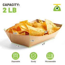 ZORRITA 2 Lb Paper Food Trays - 200 Pack Disposable Nacho Trays Brown Food Boats Take Out Serving Basket Holders for Party Snacks Hot Dogs Tacos Fries