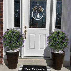 Artificial Lavender Topiary Ball Trees (Set of 2) –24" Tall UV-Resistant Fake Evergreen Shrubs with Ground Spike for Outdoor Planters, Porch, Garden & Indoor Decor