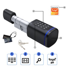 Smart Door Lock, Euro Door Smart Cylinder Lock, Electronic Locks Applicable to Wooden Iron Security Door (Black)