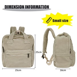 Boziee Small Backpack Women's Canvas / Cord City Backpack Backpacks Daypacks Backpack Handbags Children's Backpacks for School Travel Work Women Girls Teenagers Unisex Small Size, beige