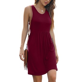 YUNDAI Summer Short Dresses for Women Beach Plain Sundress Sleeveless Pockets Casual Loose Tank Dress 2XL Wine Red