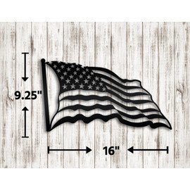 EST. FRONTIER Wave of Freedom: Wavy American Flag Steel Sign | Patriotic Décor - 16" x 9.25" Americana Metal Decor Wall Decoration Sign (Wavy American Flag) (Black)