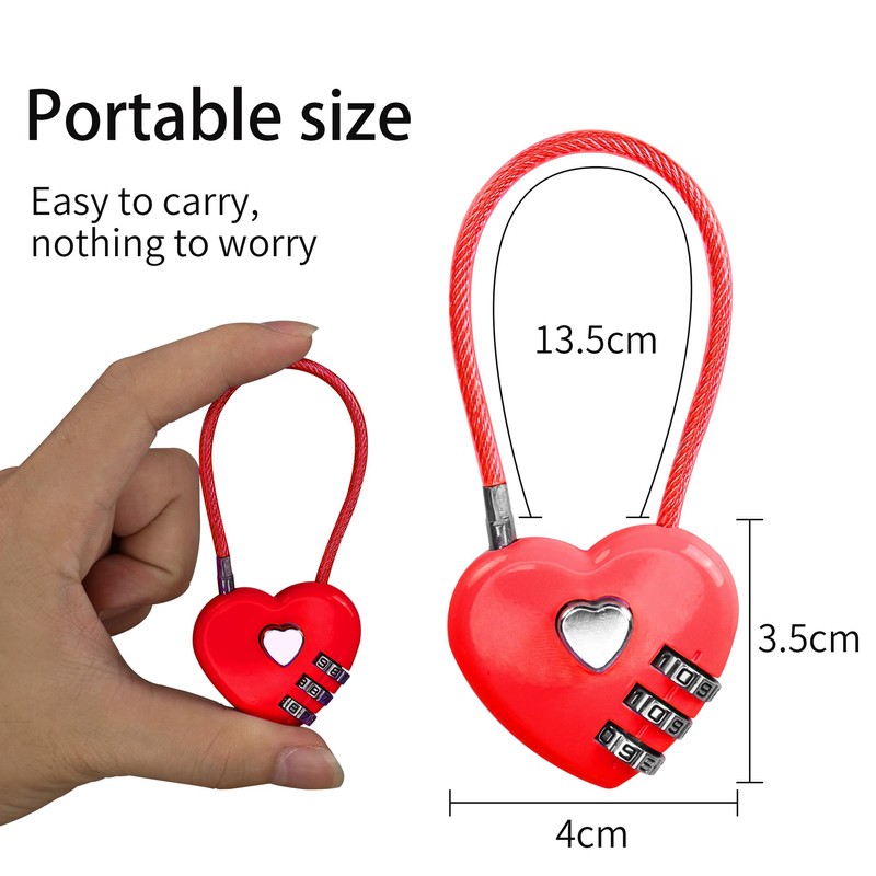 YAODHAOD 2 Pack Combination Lock, 3 Digit Heart Shaped Padlock