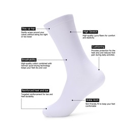 Forony Mens Dress Socks Soild Dress Socks Size 8-13 Combed Cotton Anti Odor Quick Dry Colorful White