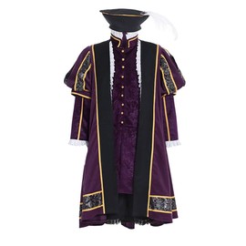 Men's Tudor King Henry VIII Cosplay Costume Medieval Court Lord Costume Renaissance Robe Coat Pants Hat Outfit (Royal Purple, M)