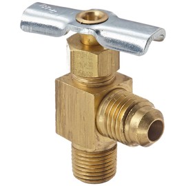 Eaton Weatherhead 320 Brass Needle Valve, Flare Angle, 90-Degree Elbow, 1/4" Tube OD x 1/8" NPT Male