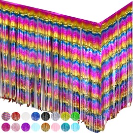 Allgala 2-Pack 29x108 Inch Metallic Foil Fringe Tinsel Table Skirts for Party Event Decoraton-Rainbow-BD52800