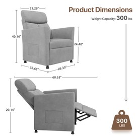 Claiks Power Recliner Chair for Adults, Adjustable Reclining Chair, Comfortable Recliner Couch with Side Pockets&Wire Remote Control, for Living Room, Home Theater, Bedroom, Linen Fabric, Light Grey