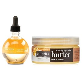 Cuccio Full Hand Treatment - Cuticle Oil 2.50 Oz and Butter Blends Moisturizing Scented Body Cream, 8 Oz (Milk & Honey)