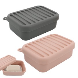 2 Pieces Large Shampoo Bar Holder, Silicone Shampoo Bar Travel Case, Soap Box, Leak-Proof and Non-Slip Portable with Hanging Holes and Drainage Layer, for Shower, Bathroom, Gym, Outdoor (White/Grey)