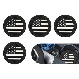 Ferianl 4PCS Car Cup Coasters, 2.75 Inch American Flag Insert Coaster, Anti Slip Shockproof Auto Cup Holder Coaster, Round Silicone Car Drink Mat, for Vehicle, Sedan, SUV (Black)