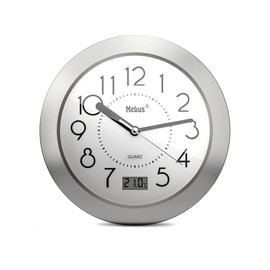 Quartz Bathroom Clock, Digital Display, Aluminium Frame, Suction Cups, White Dial, Model 41964 - Precise and Functional, White