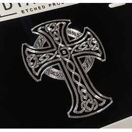 Silver Engraved Celtic Cross Car Tag Diamond Etched Vanity Front License Plate