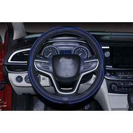 Mayco Bell Universal Standard Size Steering Wheel Cover Anti-Slip,Safety,Soft,Breathable,Durable,Full Surround,Comfortable Grip Microfiber Leather (14.5-15 inch,Black Dark Blue)