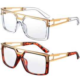 Hicarer 80s 90s Sunglasses Vintage Rapper DJ Hip Hop Glasses Retro Old School Glasses for Men Women (Leopard Print-clear, Clear)