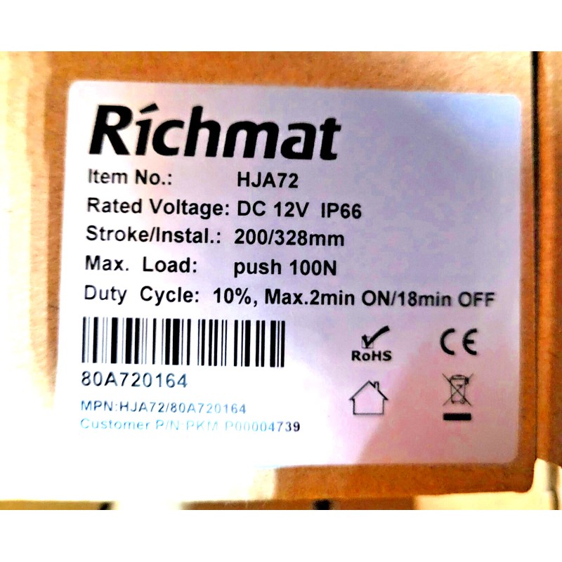 RichMat *NEW* RichMat 12vdc bed linear actuator, HJA72, 200/328mm stroke,