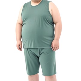 Tycoonest Mens Oversized Pyjamas Shorts Bottoms Set, Undershirt Vest Lounge Nightwear, Jersey Soft Comfy Modal Summer PJ Shorts, Green, 7XL