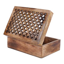 Decorative Medium Burnt Mango Wood Box with Lid - “Trellis” Extra Large Box - Handmade Decorative Boxs with Lid for Use As Memory Boxs, Keepsake Boxs, Photo Storage Boxs, & More- 10.5” x 7.5” x 4”