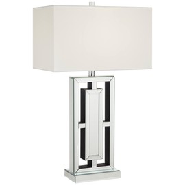 360 Lighting 29" Tall Rectangular Modern End Table Lamp Mirrored Glass Finish Metal Single Fabric Off-White Shade Living Room Bedroom Bedside Nightstand House Office Home Reading Kitchen Entryway