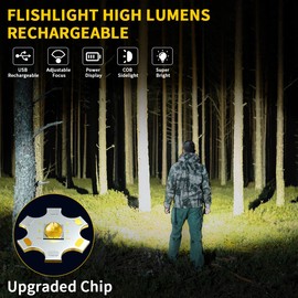 Rechargeable Flashlights High Lumens, 7Mode Flashlights Rechargeable, Super Bright Flashlight, Adjustable Tactical Flash Light, High Powered Flash Light, LED Flashlight for Emergency Home 2Pack