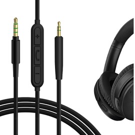 Geekria Cable de audio con micrófono compatible con Bose QuietComfort SE QC45 QC35II QC25 Cable de auriculares de 2,5 mm a 3,5 mm con micrófono en línea y control de volumen (4 pies/4 pies)