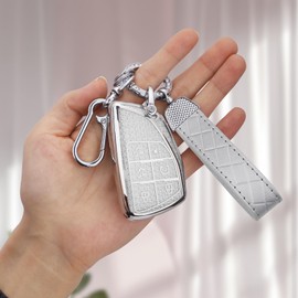 Seedwee for 2025 2024-2021 Chevy Key fob Cover, Soft TPU Keys Protector Bling Key Fob Keychain for Tahoe Suburban GMC Yukon, 6 Button Smart Key, Silver Clear