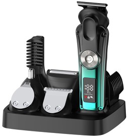 KOMINGDON 6-in-1 Hair Clipper Beard Trimmer for Men, All-in-One Men's Grooming Kit for Nose,Ear,Body,Mustache, Cordless Electric Shaver Razor with IPX6 Waterproof,120-Min Runtime,LED Display